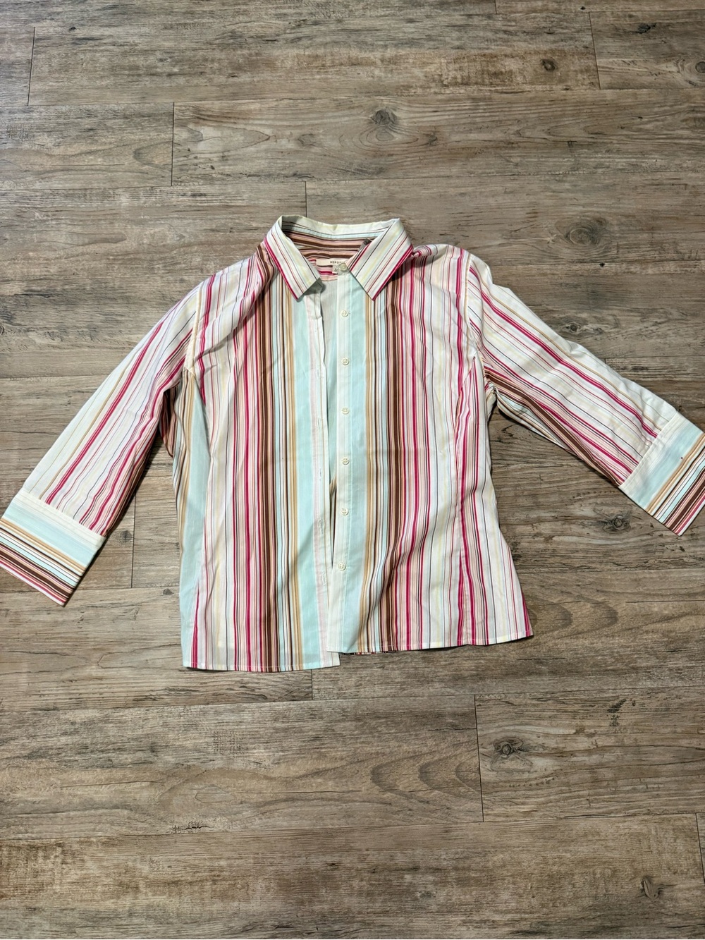 Merona Multi-Stripe Button-Down Shirt in Pink, Blue, Cream & Brown